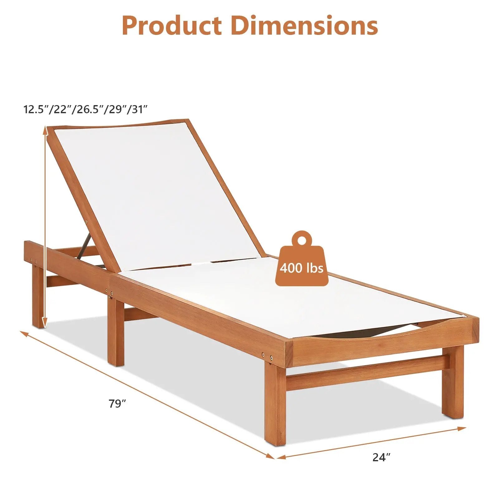 Outdoor Wood Chaise Lounge Chair with 5-Postion Adjustable Back by DirectDeals