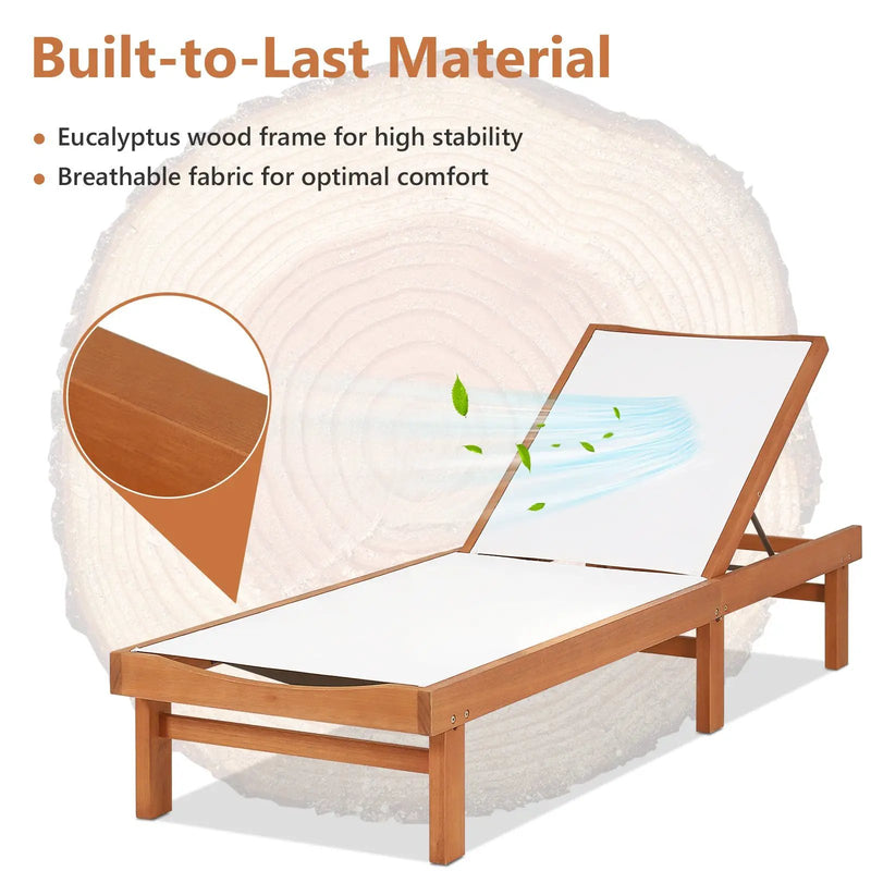 Outdoor Wood Chaise Lounge Chair with 5-Postion Adjustable Back by DirectDeals