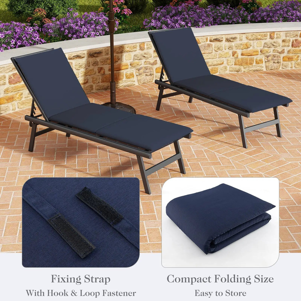 Outdoor Chaise Lounge Cushion Patio Furniture Folding Pad with Fixing Straps by DirectDeals