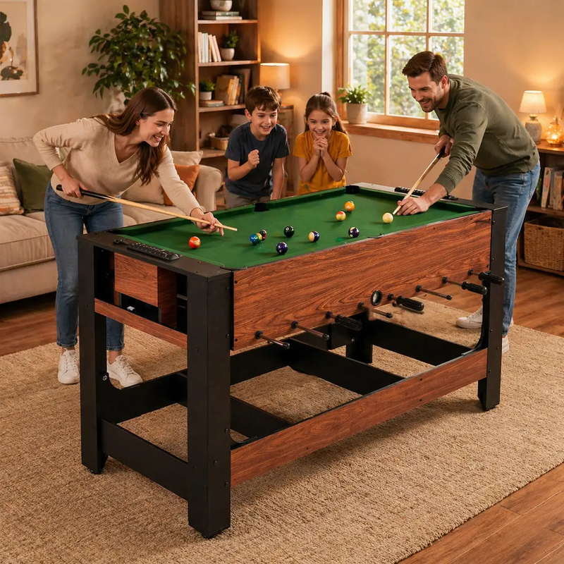 2-in-1 Full Size Foosball and Pool Combo Table with Legs-Black & Brown by DirectDeals