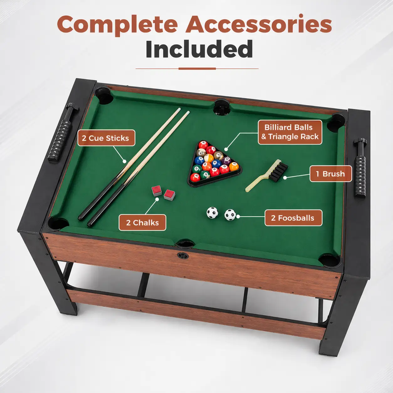 2-in-1 Full Size Foosball and Pool Combo Table with Legs-Black & Brown by DirectDeals
