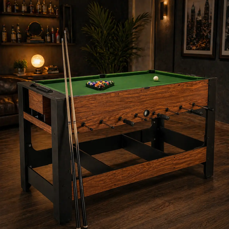 2-in-1 Full Size Foosball and Pool Combo Table with Legs-Black & Brown by DirectDeals