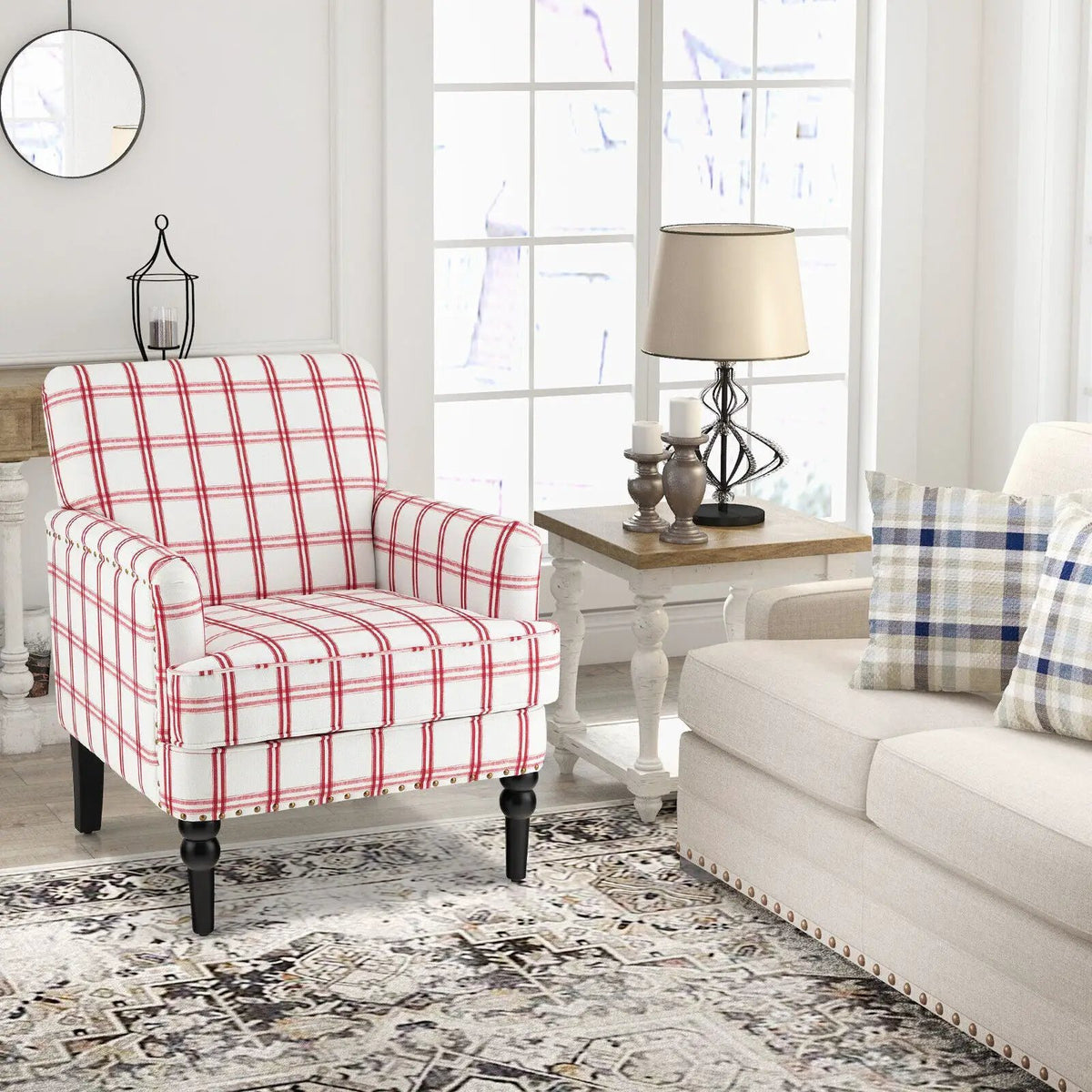Modern Upholstered Padded Accent Chair with Rubber Wood Legs, photo 4 of 16