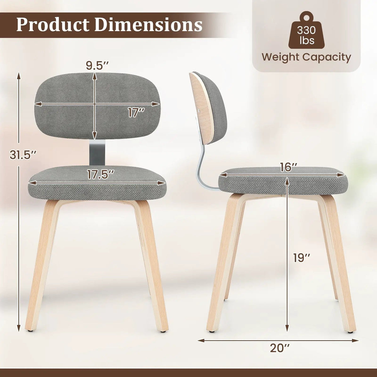 Chenille Fabric Upholstered Wooden Kitchen Chairs Set of 4 by DirectDeals