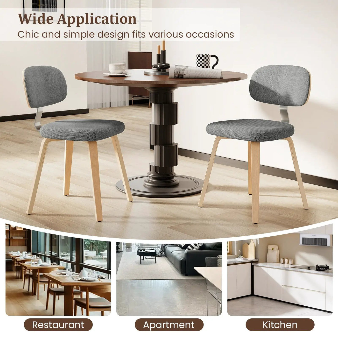 Chenille Fabric Upholstered Wooden Kitchen Chairs Set of 4 by DirectDeals