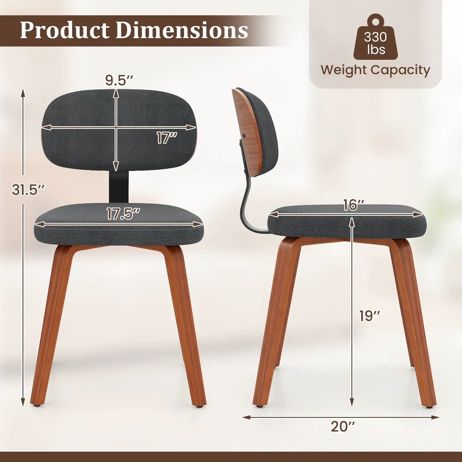 Chenille Fabric Upholstered Wooden Kitchen Chairs Set of 4 by DirectDeals