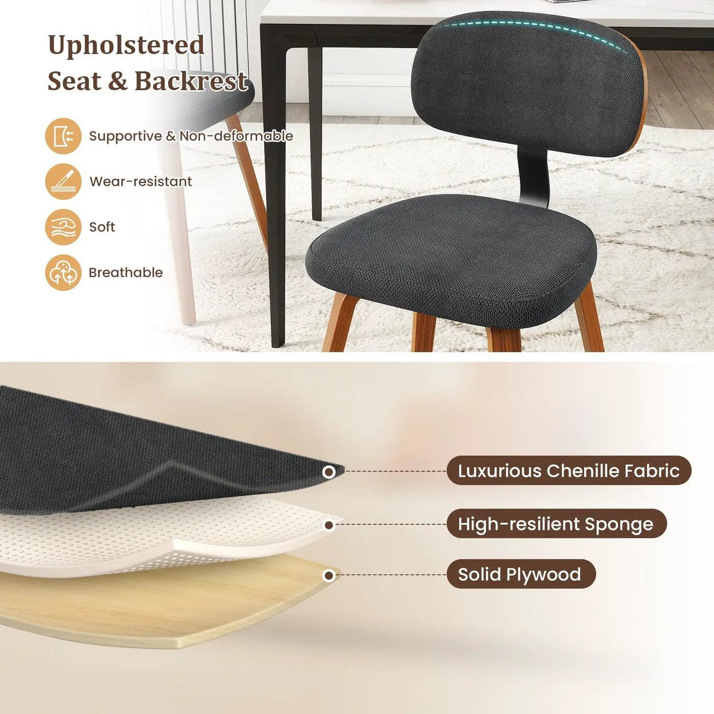 Chenille Fabric Upholstered Wooden Kitchen Chairs Set of 4 by DirectDeals