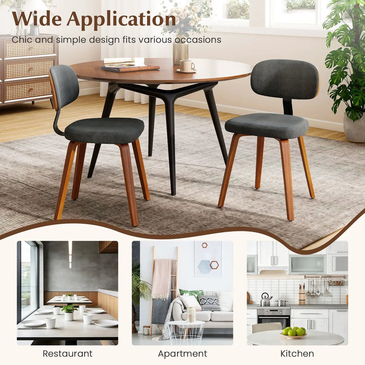 Chenille Fabric Upholstered Wooden Kitchen Chairs Set of 2 by DirectDeals