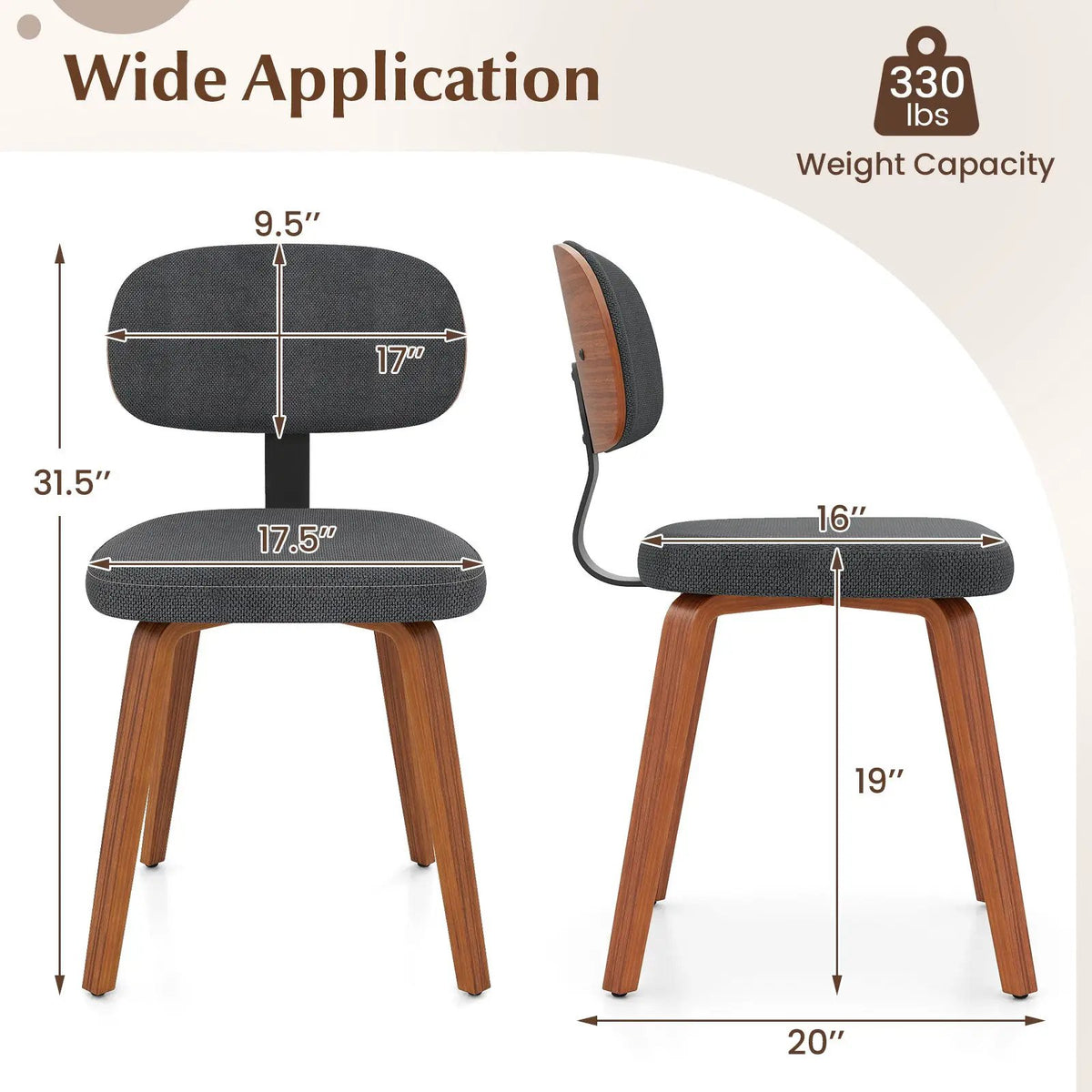 Chenille Fabric Upholstered Wooden Kitchen Chairs Set of 2 by DirectDeals