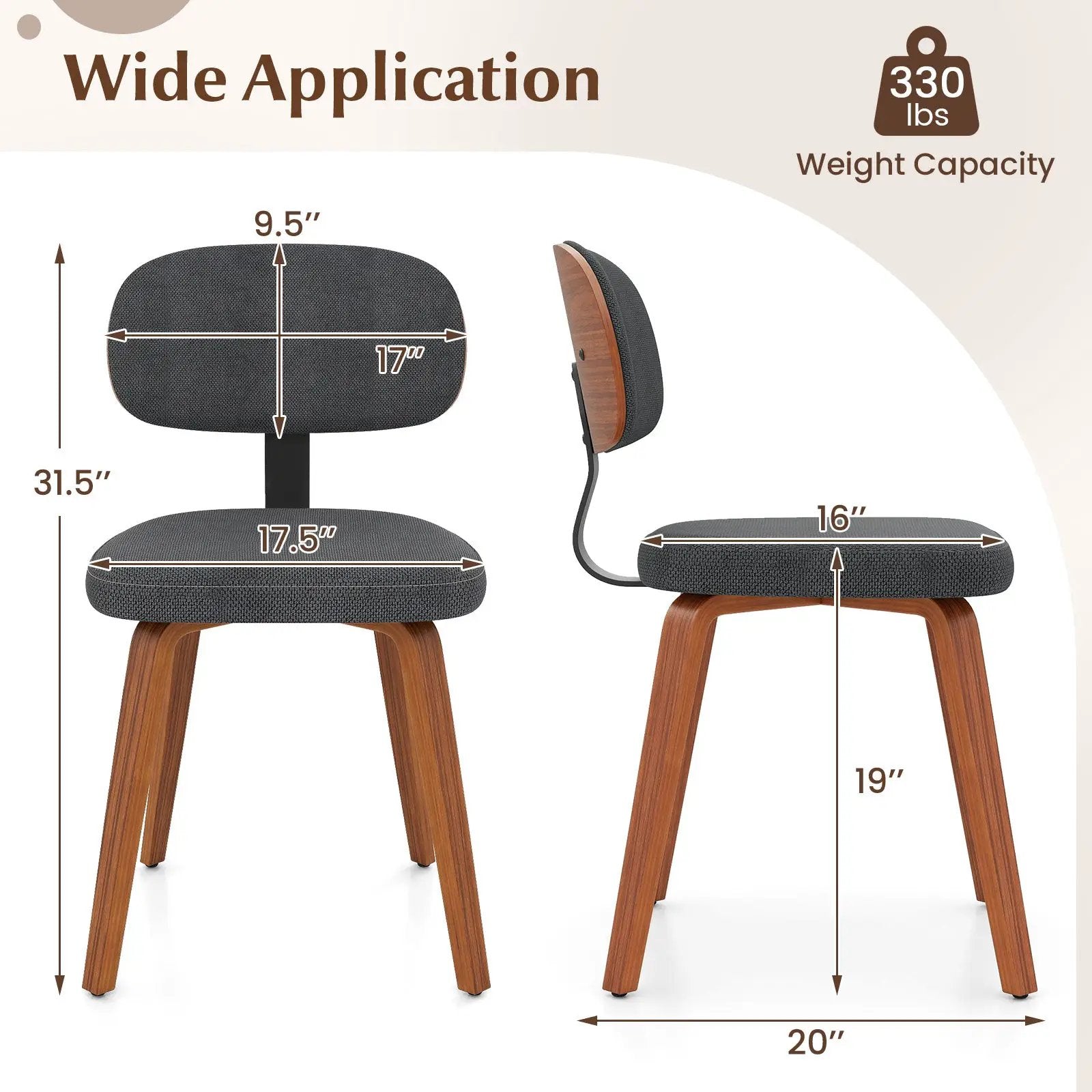 Chenille Fabric Upholstered Wooden Kitchen Chairs Set of 2 by DirectDeals