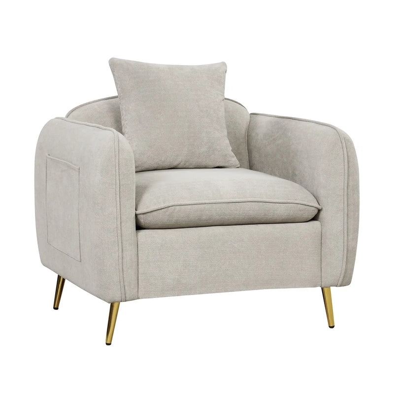 Chenille Velvet Accent Chair with Storage Pockets-White by DirectDeals