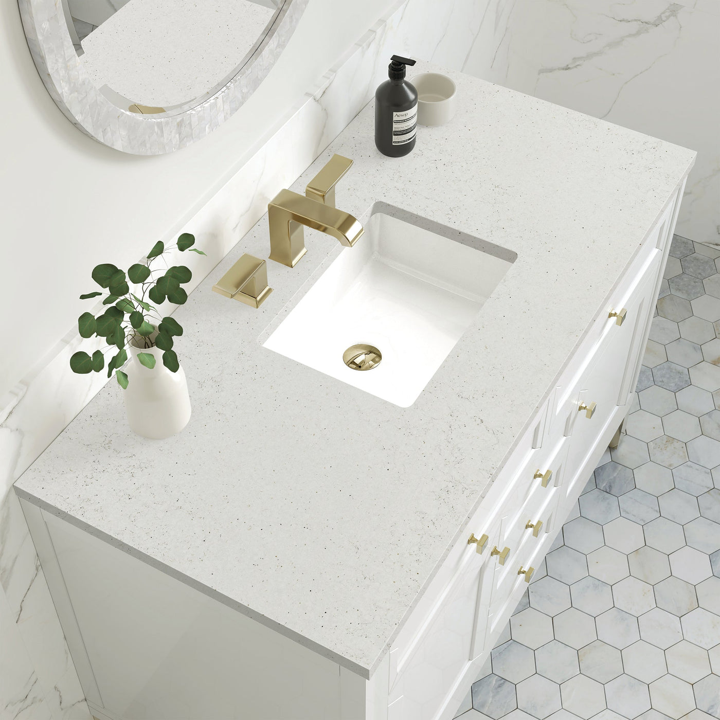 James Martin Chicago 48" Single Bathroom Vanity, Glossy White with Lime Delight countertop