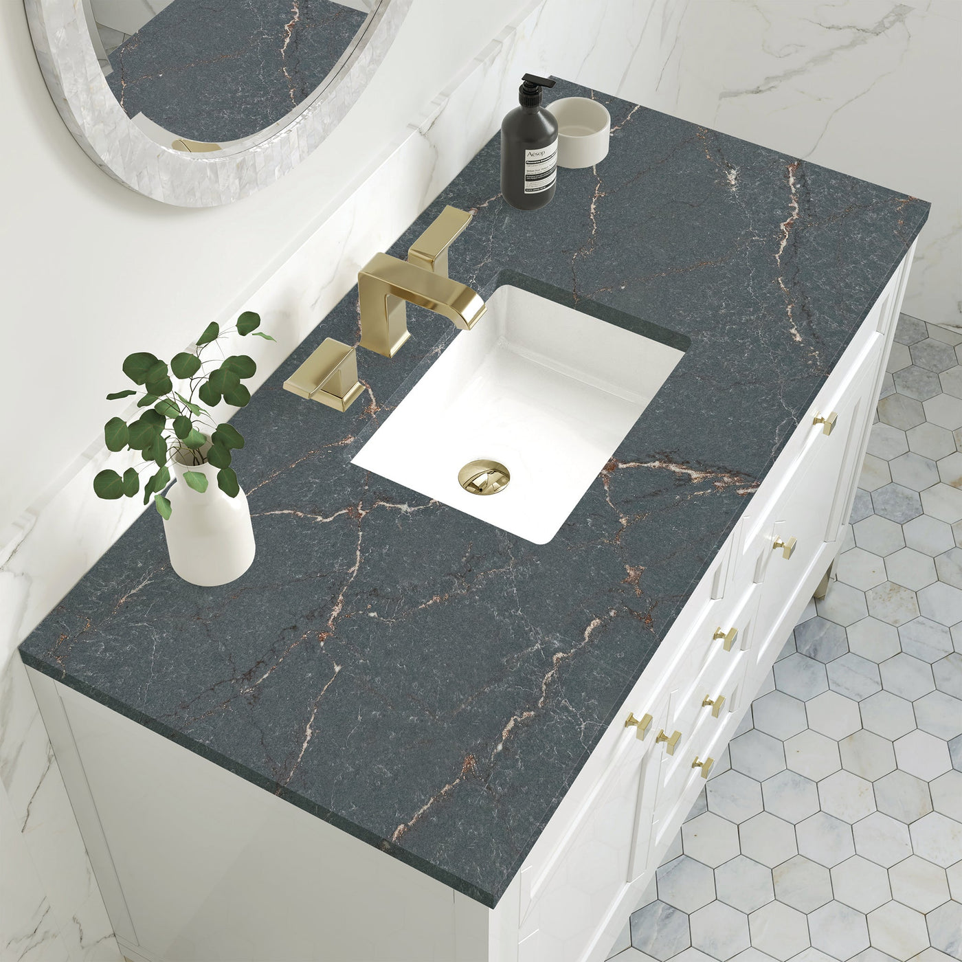James Martin Chicago 48" Single Bathroom Vanity, Glossy White with Parisien Bleu countertop