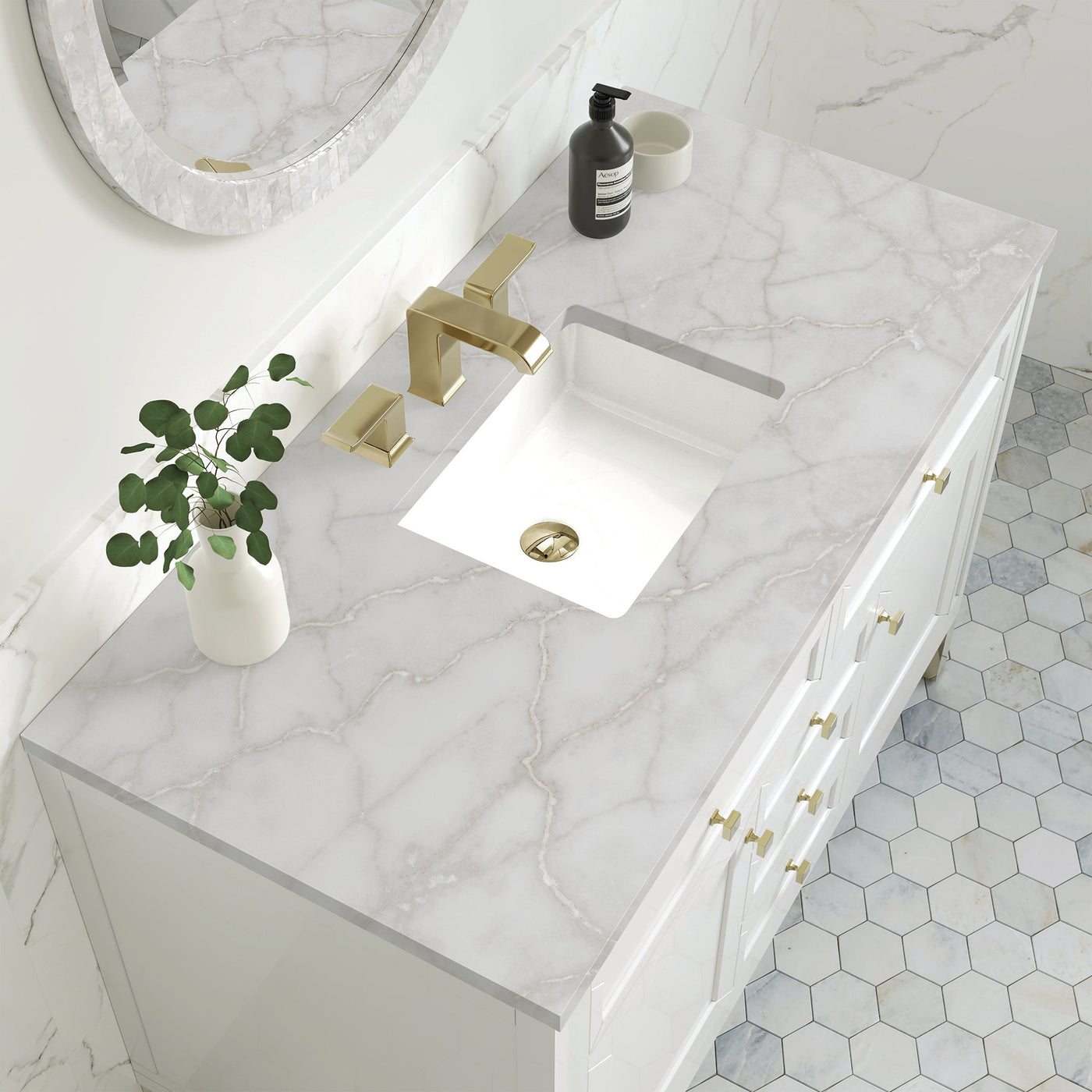 James Martin Chicago 48" Single Bathroom Vanity, Glossy White with Victorian Silver countertop
