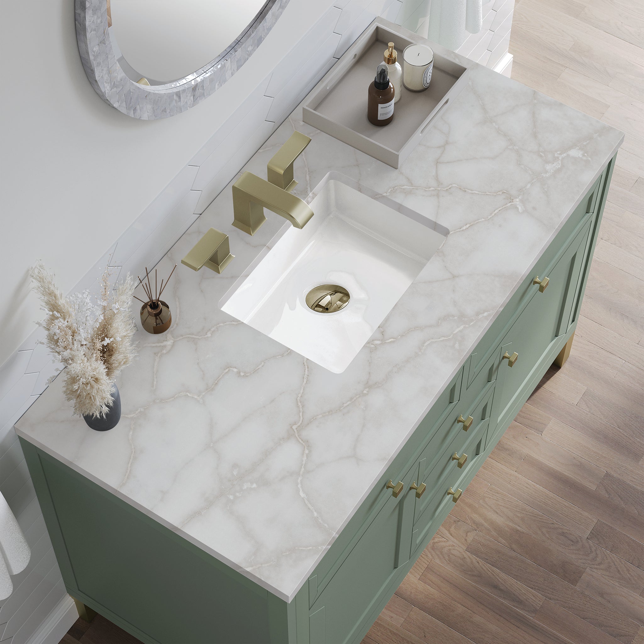 James Martin Chicago 48" Single Bathroom Vanity, Smokey Celadon with Victorian Silver countertop