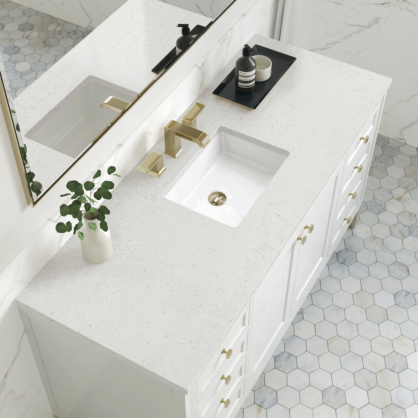 James Martin Chicago 60" Single Bathroom Vanity, Glossy White with Lime Delight countertop