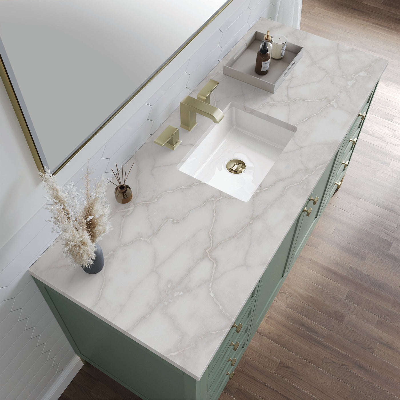 James Martin Chicago 60" Single Bathroom Vanity, Smokey Celadon with Victorian Silver countertop