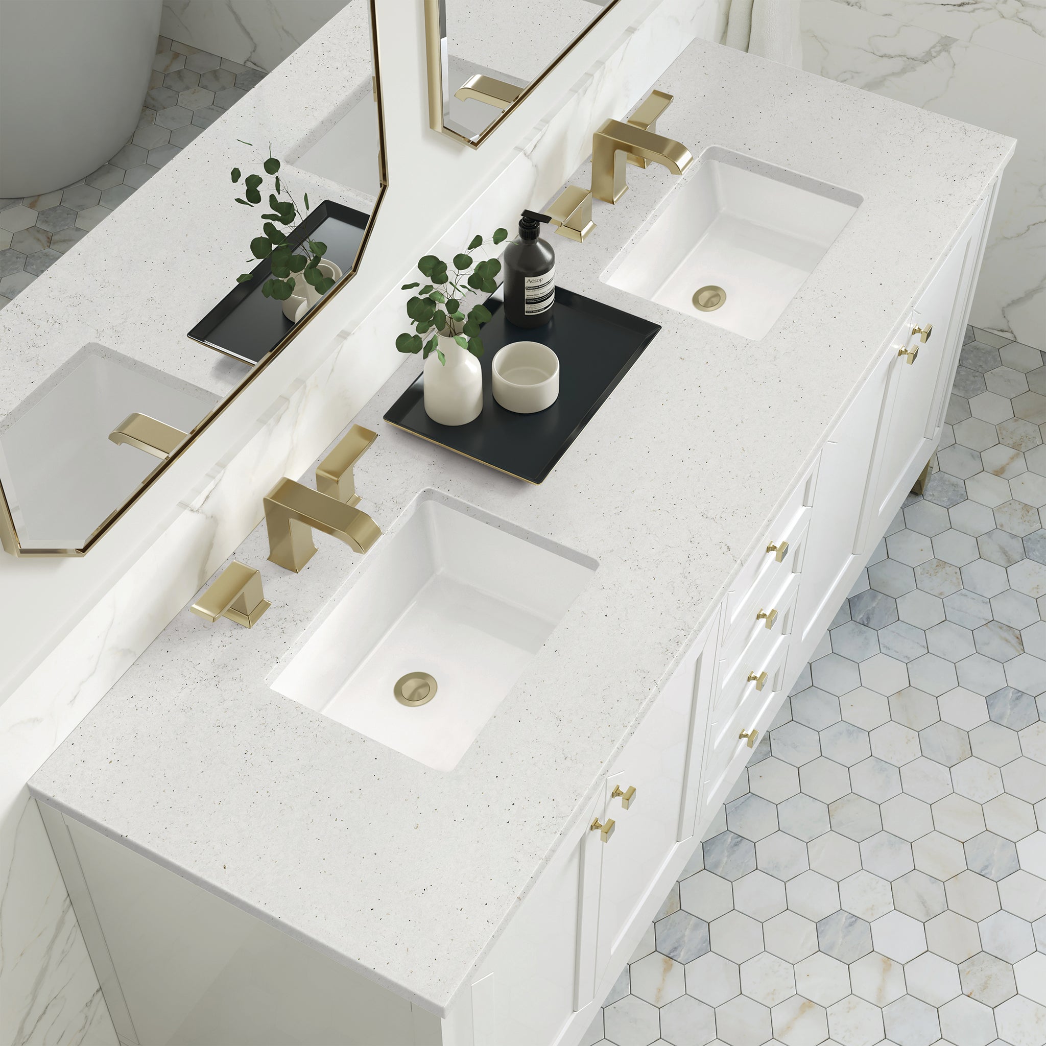 James Martin Chicago 72" Double Bathroom Vanity, Glossy White with Lime Delight countertop