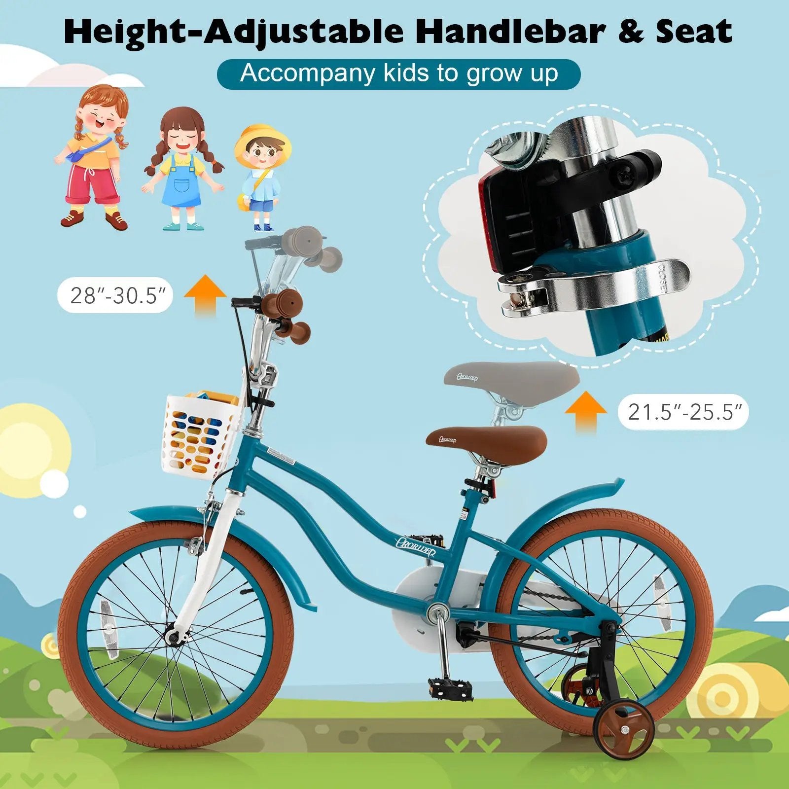 Children Bicycle with Front Handbrake and Rear Coaster Brake-Turquoise by DirectDeals