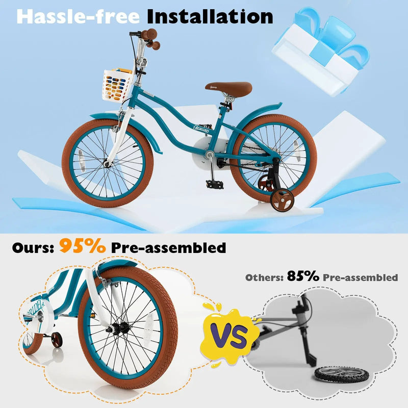 Children Bicycle with Front Handbrake and Rear Coaster Brake-Turquoise by DirectDeals