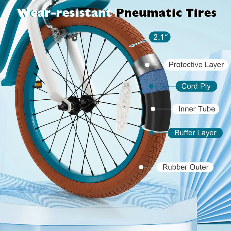 Children Bicycle with Front Handbrake and Rear Coaster Brake-Turquoise by DirectDeals