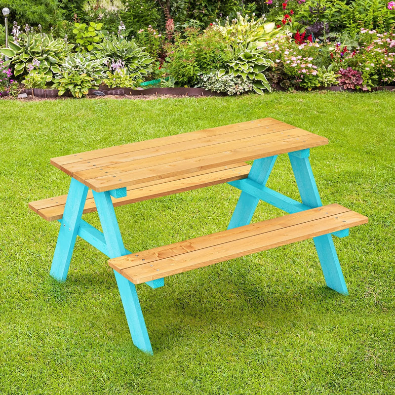 Children Outdoor Wooden Table with Bench Seats for Indoor and Outdoor Use-Natural by DirectDeals