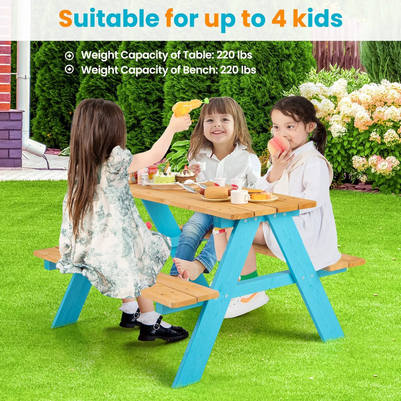 Children Outdoor Wooden Table with Bench Seats for Indoor and Outdoor Use-Natural by DirectDeals