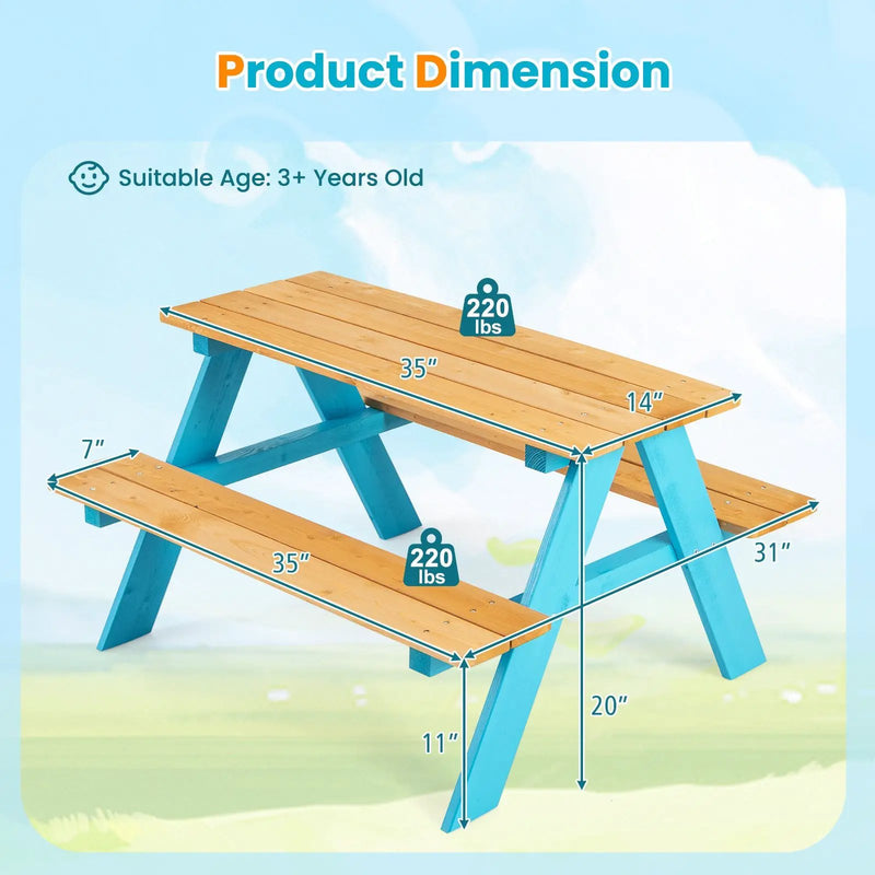 Children Outdoor Wooden Table with Bench Seats for Indoor and Outdoor Use-Natural by DirectDeals