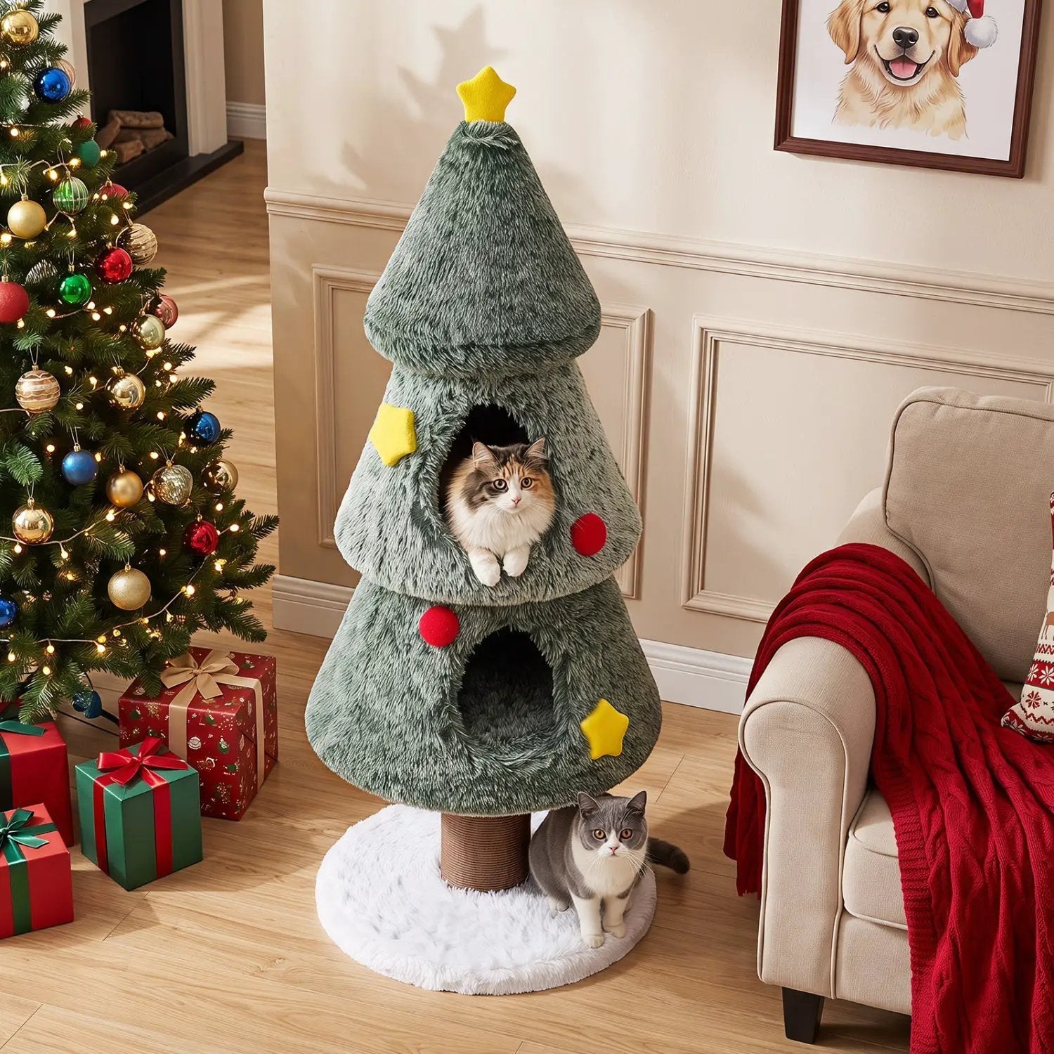Christmas Cat Tree with 2 Condos & Scratching Post by DirectDeals