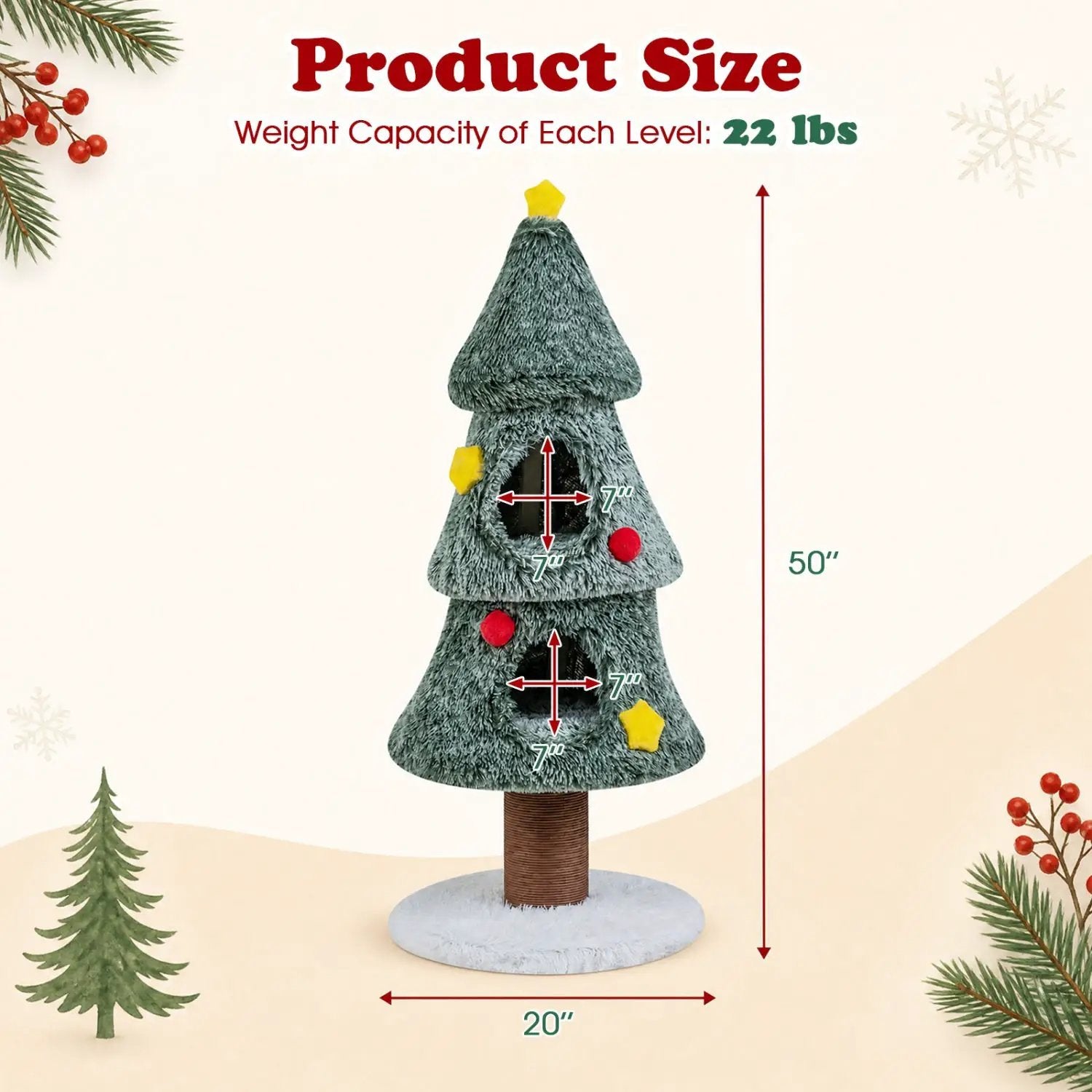 Christmas Cat Tree with 2 Condos & Scratching Post by DirectDeals