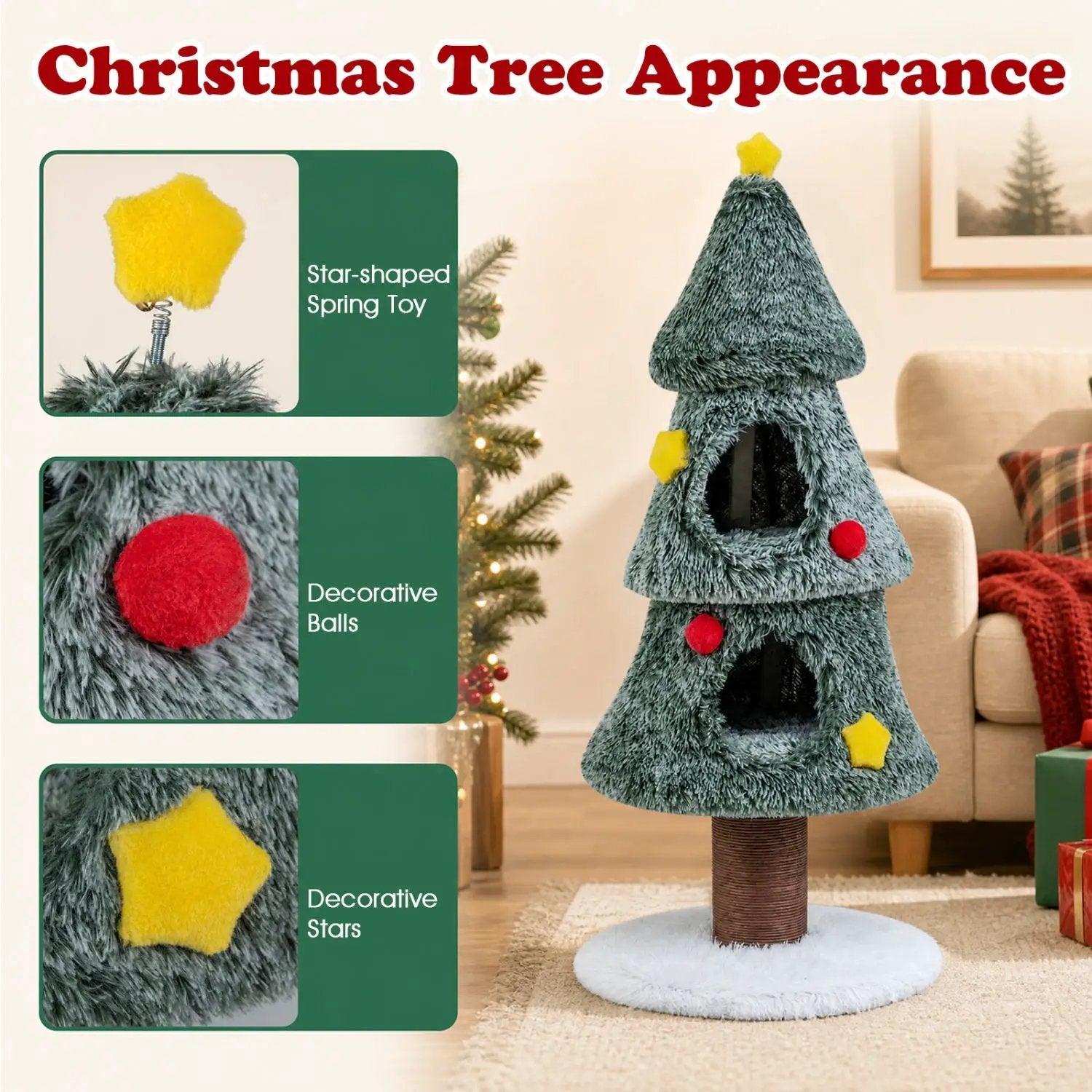 Christmas Cat Tree with 2 Condos & Scratching Post by DirectDeals