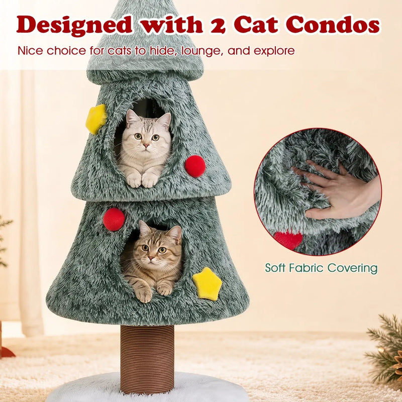 Christmas Cat Tree with 2 Condos & Scratching Post by DirectDeals