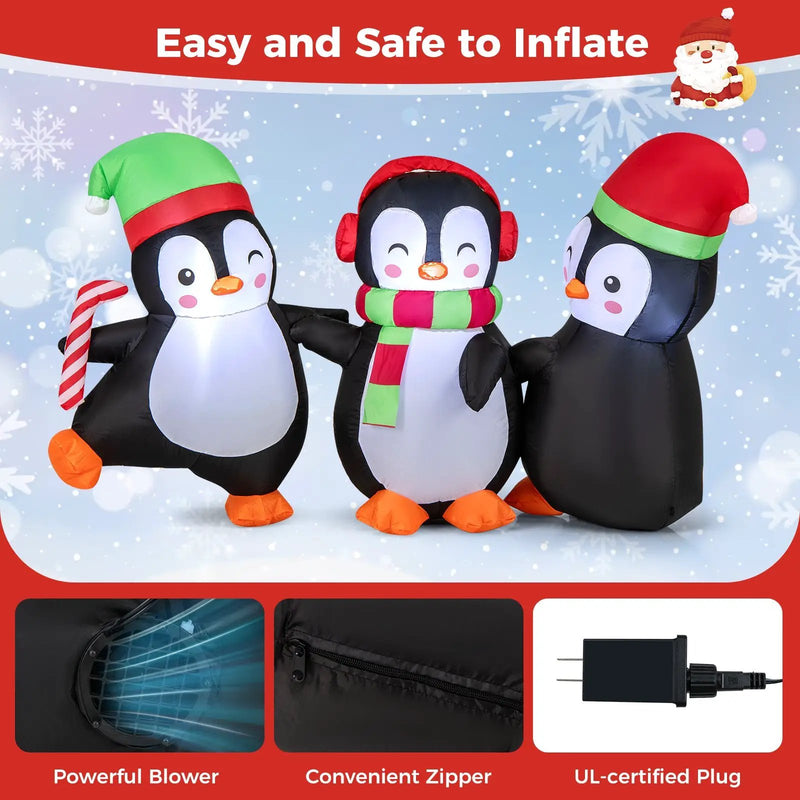 Christmas Inflatable Penguins Family with Built-in LED Lights by DirectDeals