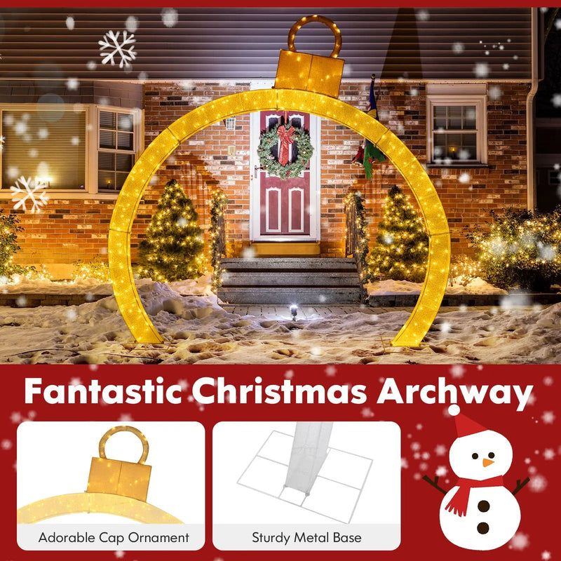 10.5 Feet Christmas Pre-Lit Arch with Gold Ornament Cap and 300 Warm White LED Lights by DirectDeals