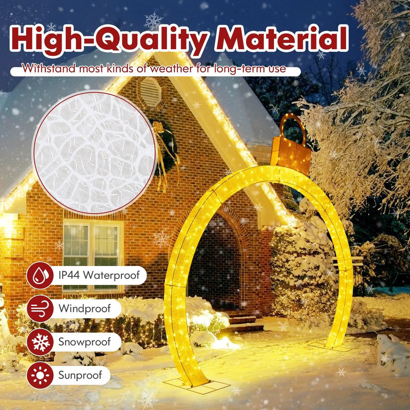 10.5 Feet Christmas Pre-Lit Arch with Gold Ornament Cap and 300 Warm White LED Lights by DirectDeals