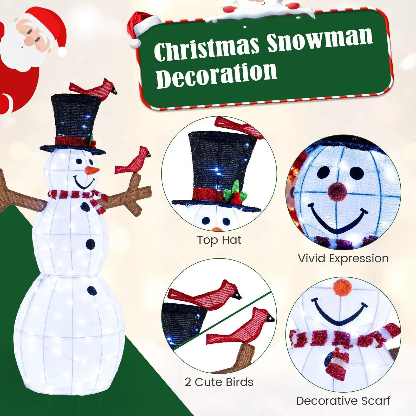 4.8 Feet Christmas Snowman with 120 LED Lights and 2 Decorative Red Birds by DirectDeals
