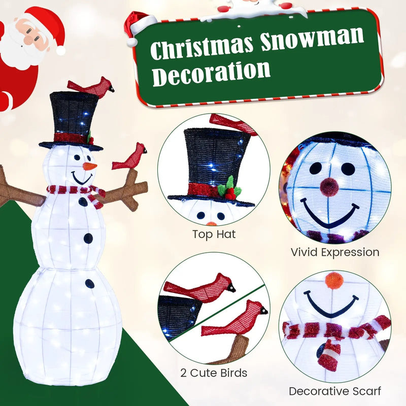 4.8 Feet Christmas Snowman with 120 LED Lights and 2 Decorative Red Birds by DirectDeals