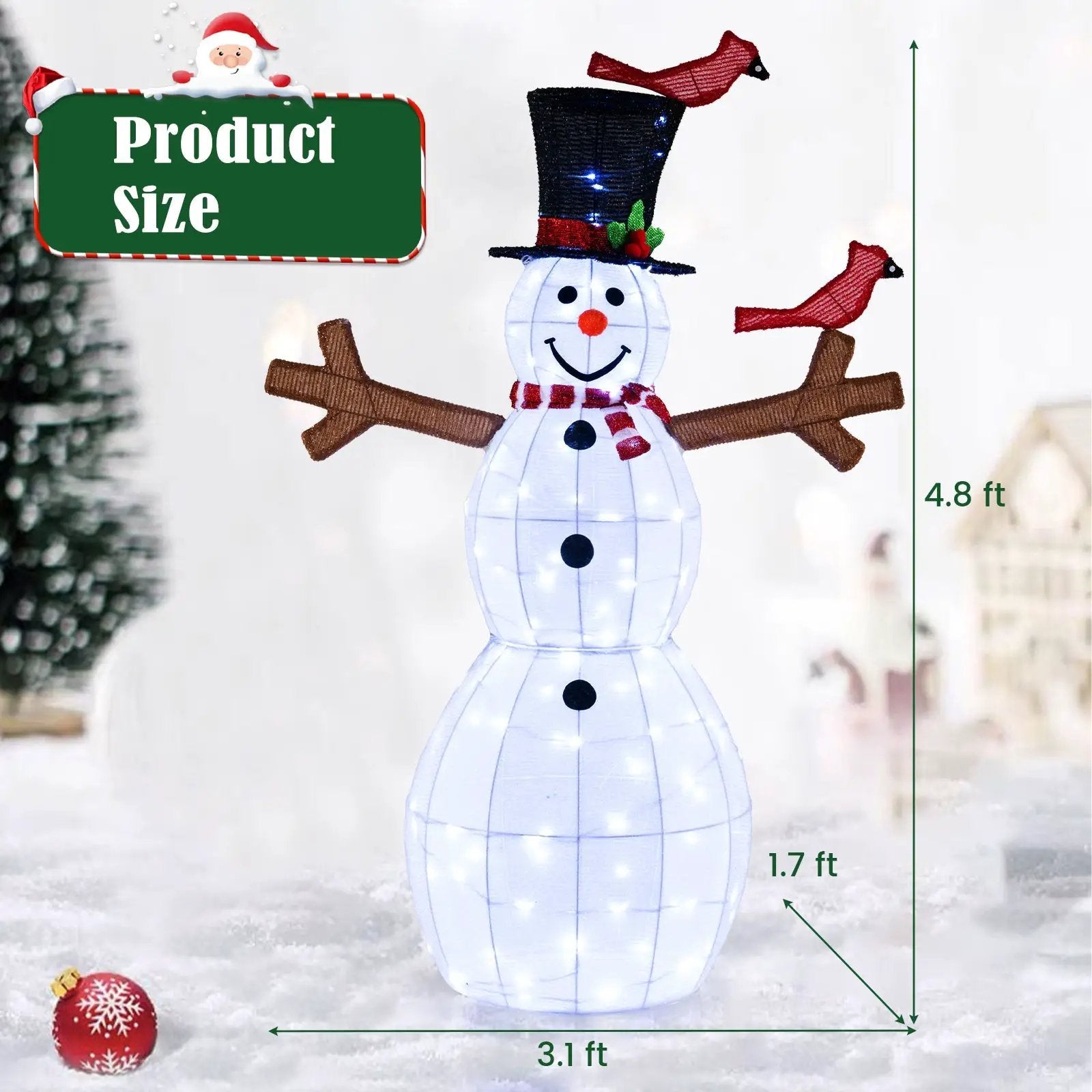 4.8 Feet Christmas Snowman with 120 LED Lights and 2 Decorative Red Birds by DirectDeals