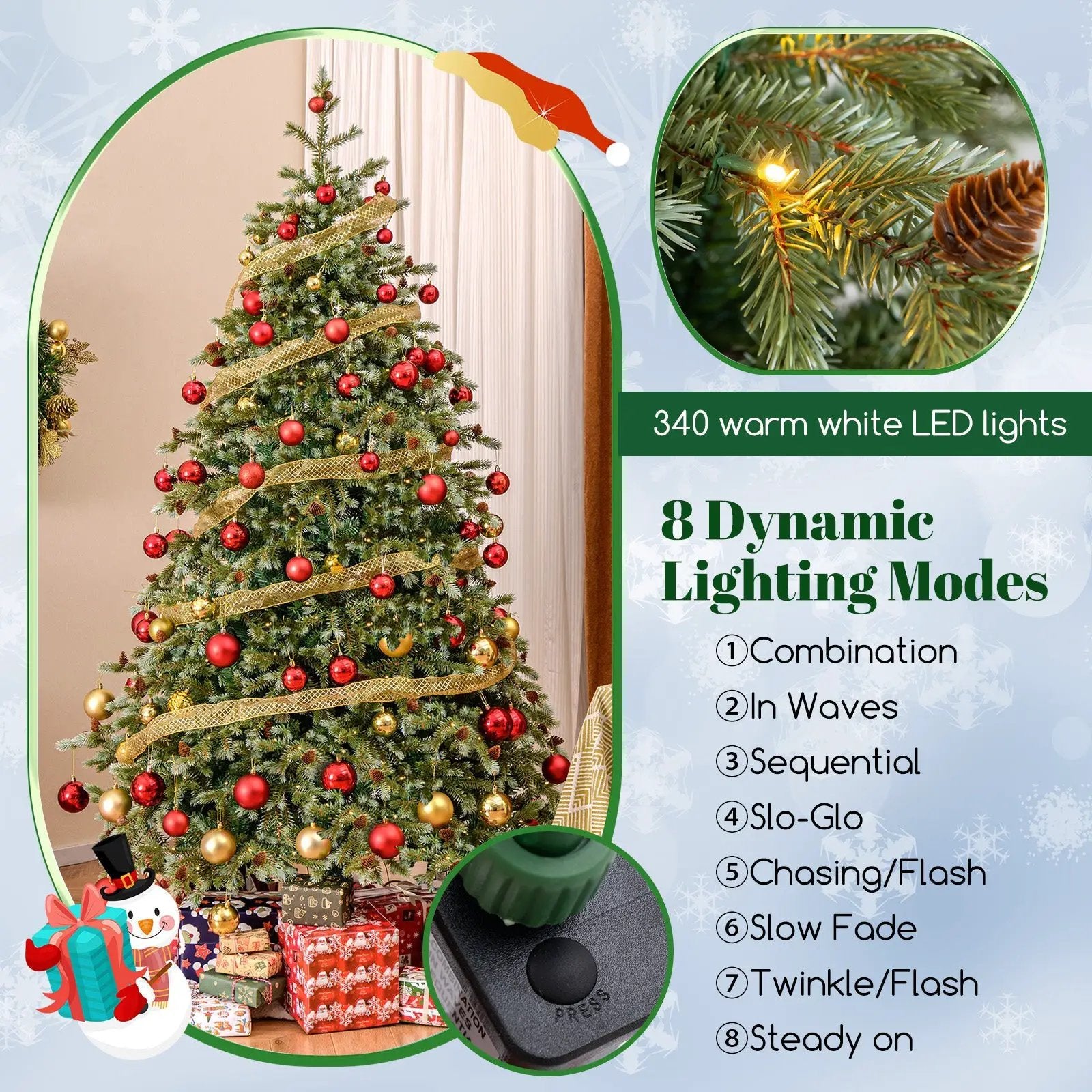 6/7/8 Feet Christmas Tree with Warm White LED Lights and Pine Cones by DirectDeals