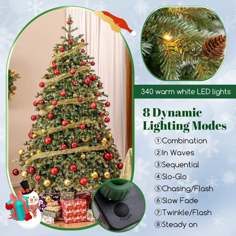 6/7/8 Feet Christmas Tree with Warm White LED Lights and Pine Cones by DirectDeals