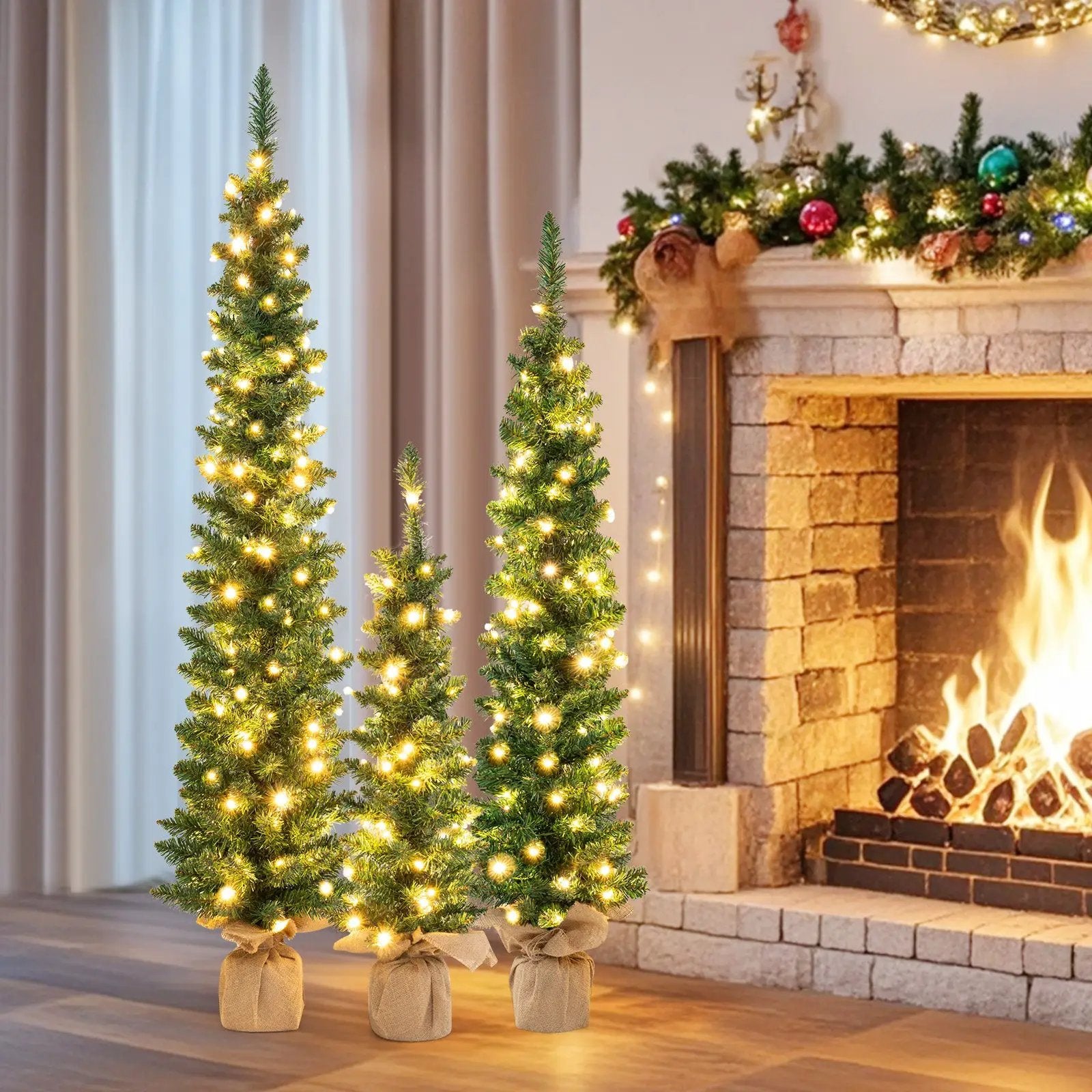 Pre-Lit Artificial Christmas Tree Set of 3 with LED Lights by DirectDeals