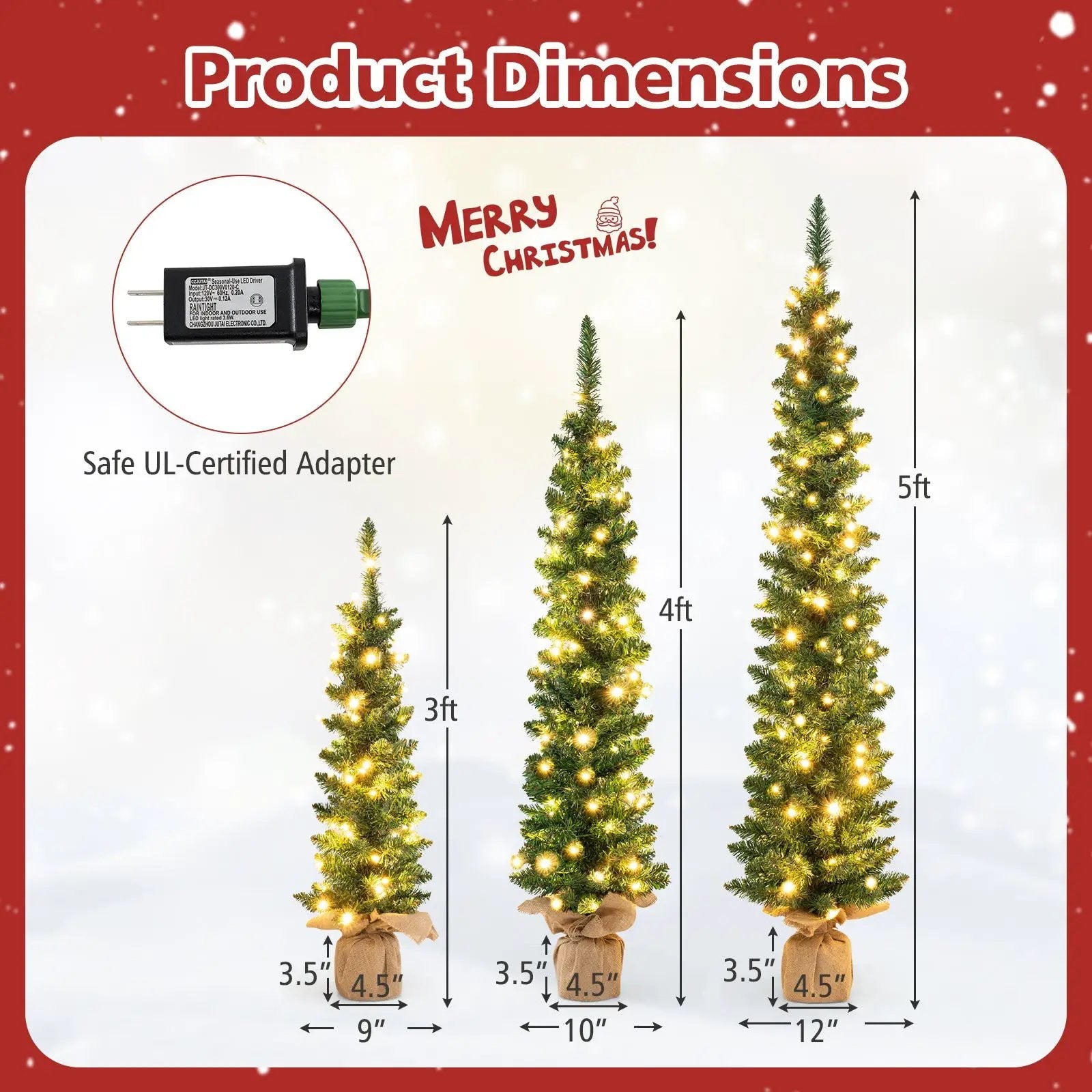 Pre-Lit Artificial Christmas Tree Set of 3 with LED Lights by DirectDeals