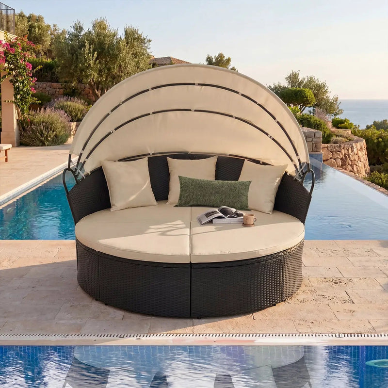 Round Patio Daybed with Retractable Canopy and Cushions by DirectDeals