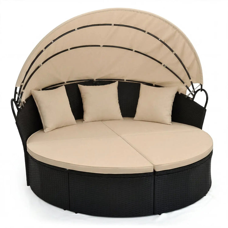 Round Patio Daybed with Retractable Canopy and Cushions by DirectDeals