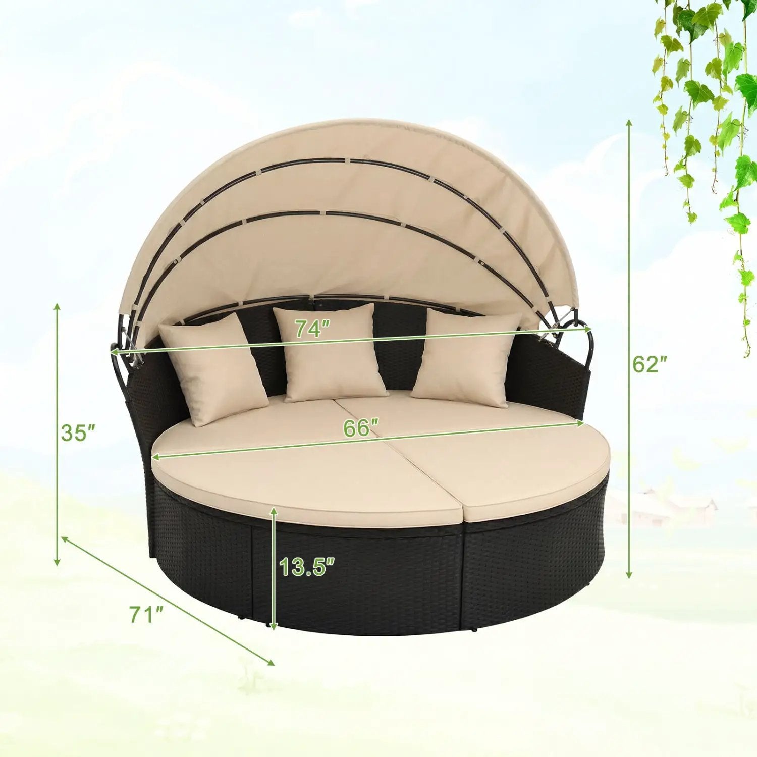 Round Patio Daybed with Retractable Canopy and Cushions by DirectDeals