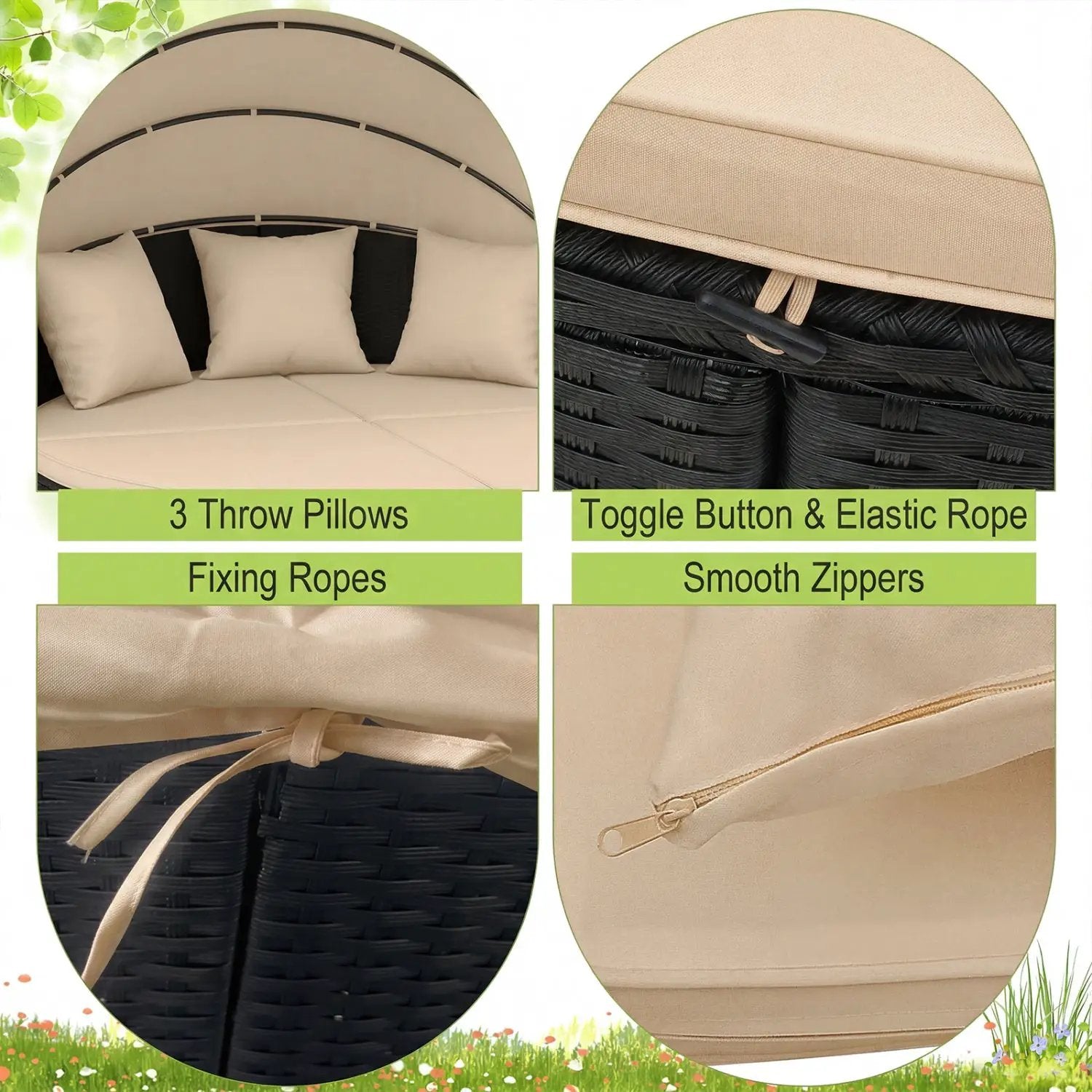 Round Patio Daybed with Retractable Canopy and Cushions by DirectDeals