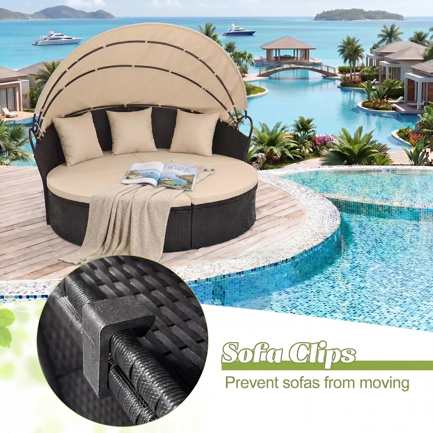 Round Patio Daybed with Retractable Canopy and Cushions by DirectDeals