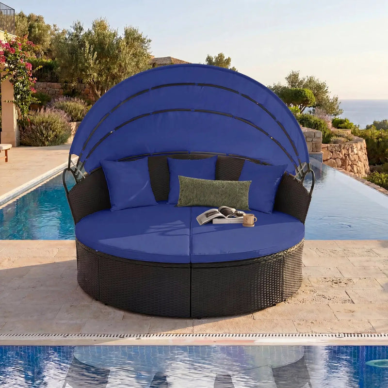 Round Patio Daybed with Retractable Canopy and Cushions by DirectDeals