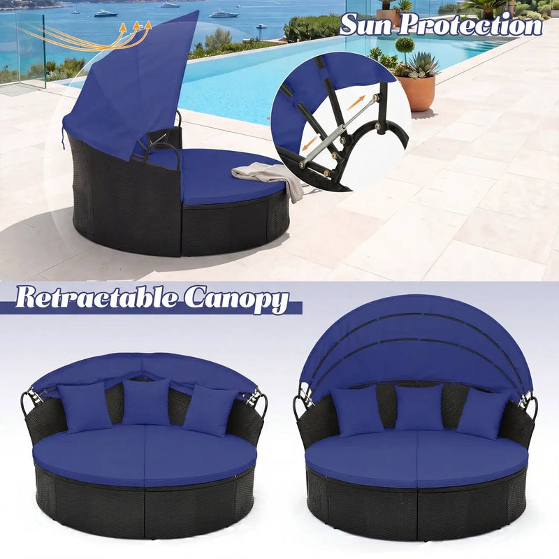Round Patio Daybed with Retractable Canopy and Cushions by DirectDeals