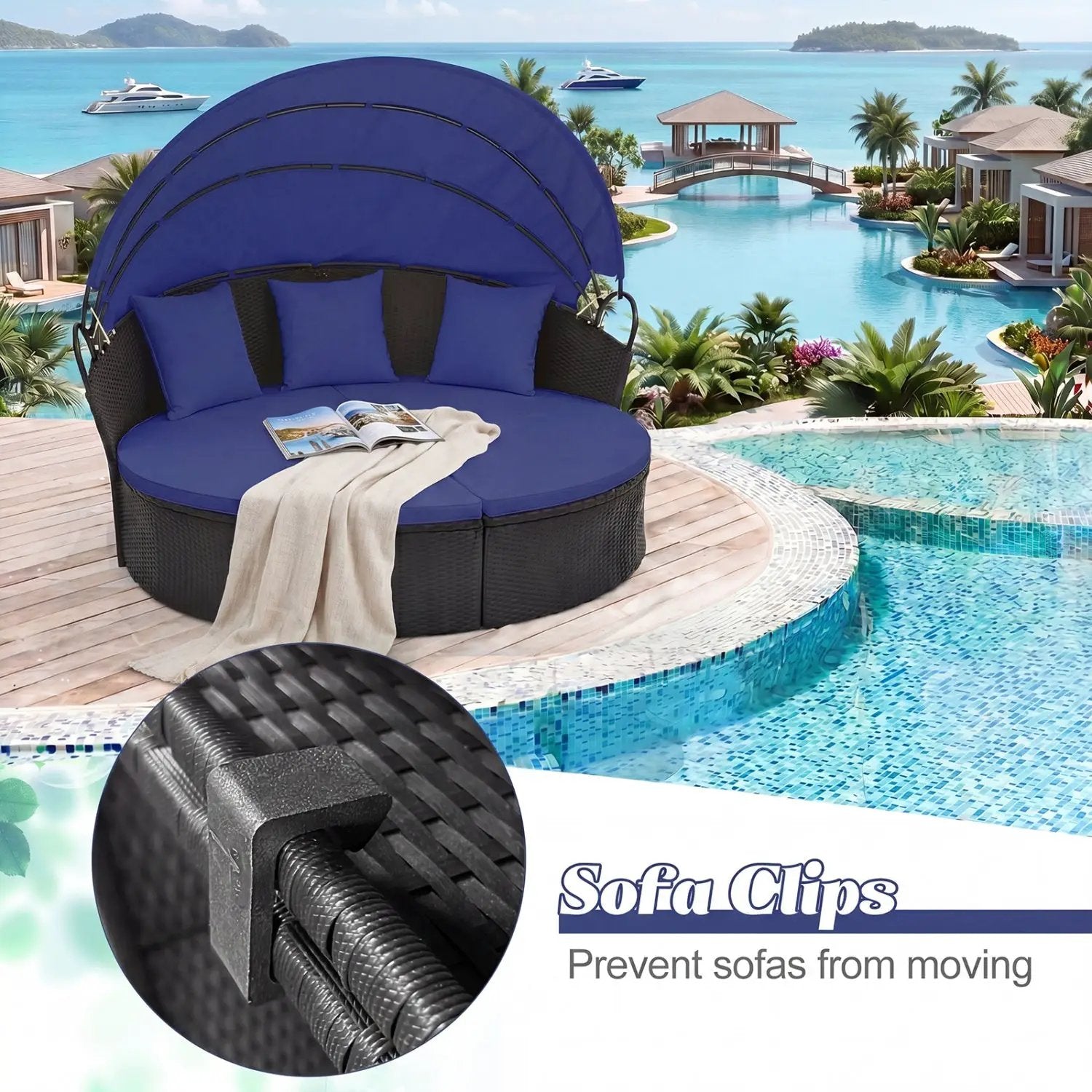 Round Patio Daybed with Retractable Canopy and Cushions by DirectDeals